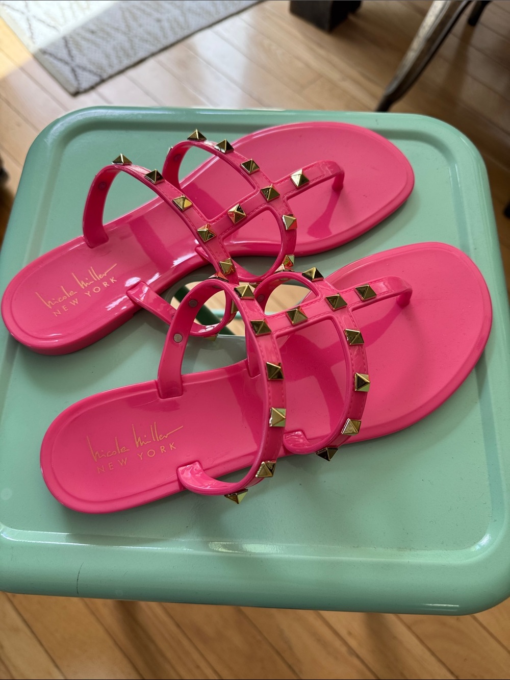 Nicole Miller Pink Studded Strappy Jelly Sandals, Size 7